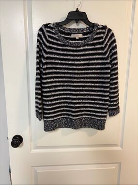 LOFT Black & White Striped Crewneck Sweater